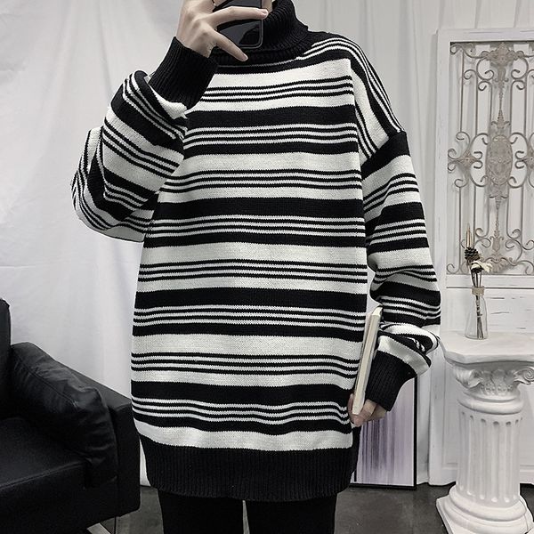 2020 turtleneck men sweater autumn winter soft warm striped spacious fashion comfortable clothes knitted casual cotton pullover, White;black
2020 turtleneck men sweater autumn winter soft warm striped spacious fashion comfortable clothes knitted casual cotton pullover, White;black