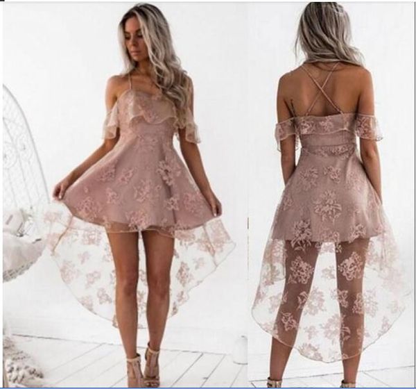 2020 cute pale pink short homecoming dresses high low lace a line spaghetti straps backless prom arabic gowns cocktail dress, Red
2020 cute pale pink short homecoming dresses high low lace a line spaghetti straps backless prom arabic gowns cocktail dress, Red