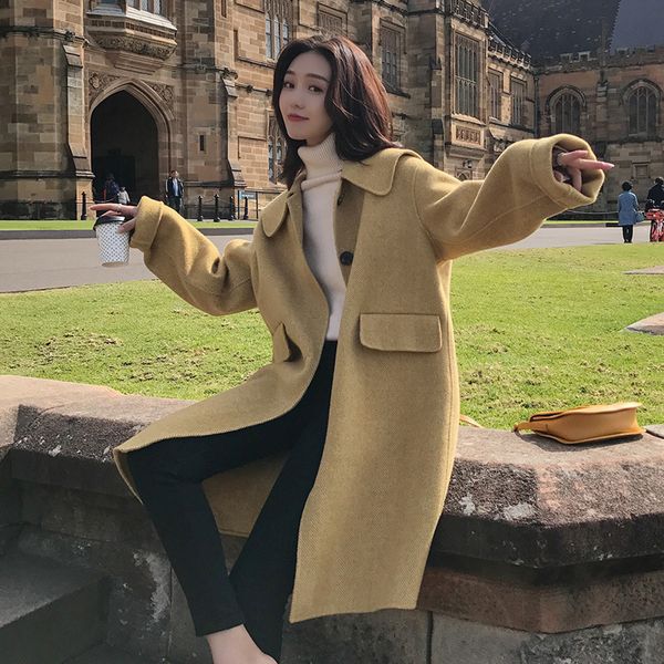 women's wool & blends college style yellow woolen coat female fashion elegant lapel 2021 casual winter cashmere women sale q129, Black
women's wool & blends college style yellow woolen coat female fashion elegant lapel 2021 casual winter cashmere women sale q129, Black