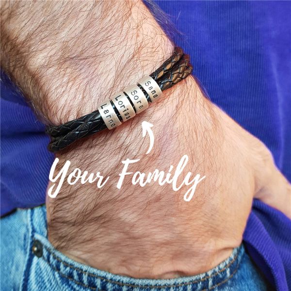 personalized mens braided genuine leather bracelet stainless steel custom beads name charm bracelet for men with family names, Black
personalized mens braided genuine leather bracelet stainless steel custom beads name charm bracelet for men with family names, Black