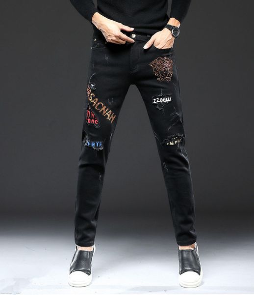 on behalf of the clothing designer men's classic hip-hop pants stylist jeans distressed ripped knight jeans slim version motorcycle jea, Blue
on behalf of the clothing designer men's classic hip-hop pants stylist jeans distressed ripped knight jeans slim version motorcycle jea, Blue
