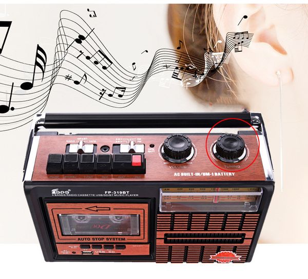 Image of Freeshipping Retro Portable AM FM SW Tape Supports Wireless Bluetooth Speaker Multifunction Recorder Radio