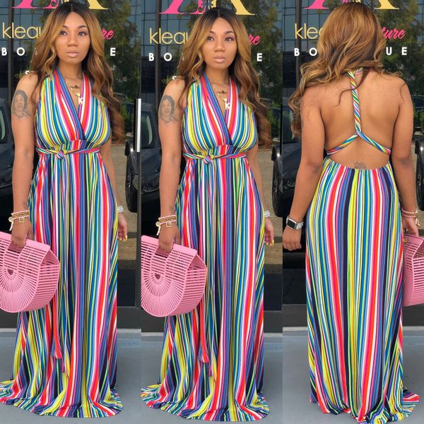 womens dresses striped halter backless summer casual vacation maxi dress v-neck high waist loose sell clothing, Black;gray
womens dresses striped halter backless summer casual vacation maxi dress v-neck high waist loose sell clothing, Black;gray