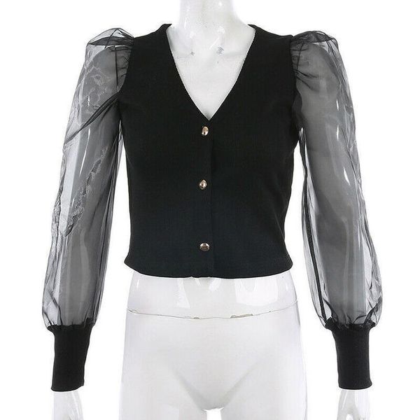 women puff long sleeve v neck shirts see through sheer mesh blouse panelled ladies black 3fs, White
women puff long sleeve v neck shirts see through sheer mesh blouse panelled ladies black 3fs, White