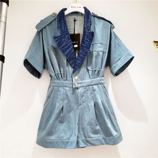 2020 summer new shorts female fashion lapel stitching simple temperament short denim jumpsuit women jeans jumpsuits pants, Black;white
2020 summer new shorts female fashion lapel stitching simple temperament short denim jumpsuit women jeans jumpsuits pants, Black;white