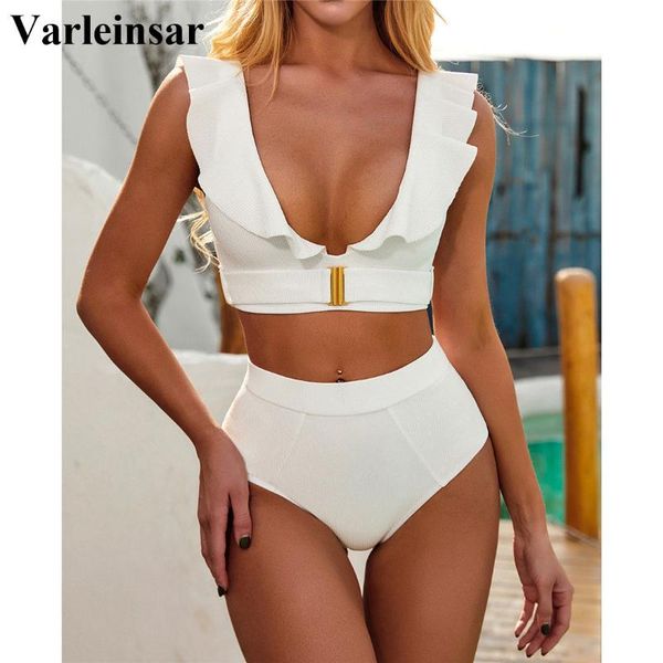 women's swimwear female swimsuit high waist bikini 2021 ruffled white women two-pieces set bather bathing suit v2279, White;black
women's swimwear female swimsuit high waist bikini 2021 ruffled white women two-pieces set bather bathing suit v2279, White;black