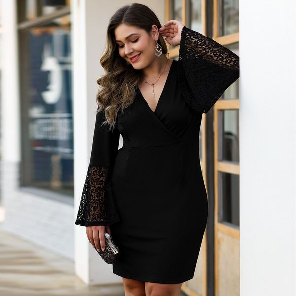 plus size black cocktail dress deep v-neck full flare sleeve above knee lace party gowns robe cocktail femme, White;black
plus size black cocktail dress deep v-neck full flare sleeve above knee lace party gowns robe cocktail femme, White;black