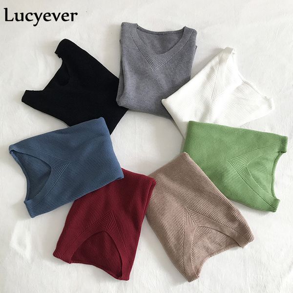 women's sweaters lucyever 2021 autumn pullover women sweater v neck knit jumper basic fashion casual solid female winter, White;black
women's sweaters lucyever 2021 autumn pullover women sweater v neck knit jumper basic fashion casual solid female winter, White;black