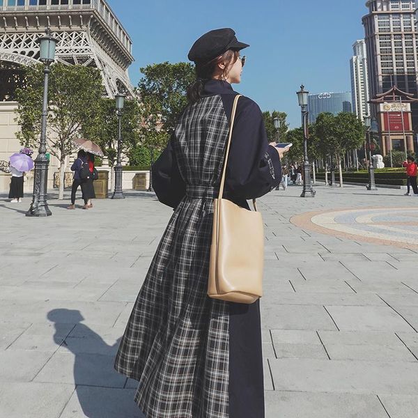 2020 new korean style stitching plaid trench coat mid-length british overcoat over-the-knee fashionable casual women coat w59, Tan;black
2020 new korean style stitching plaid trench coat mid-length british overcoat over-the-knee fashionable casual women coat w59, Tan;black