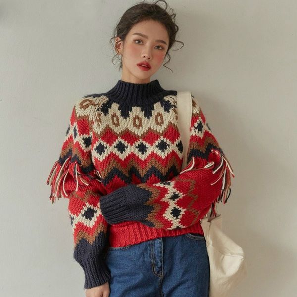 2020 new autumn winter new tassel thicked sweater women print turtleneck short pull femme chi elegant pullover, White;black
2020 new autumn winter new tassel thicked sweater women print turtleneck short pull femme chi elegant pullover, White;black