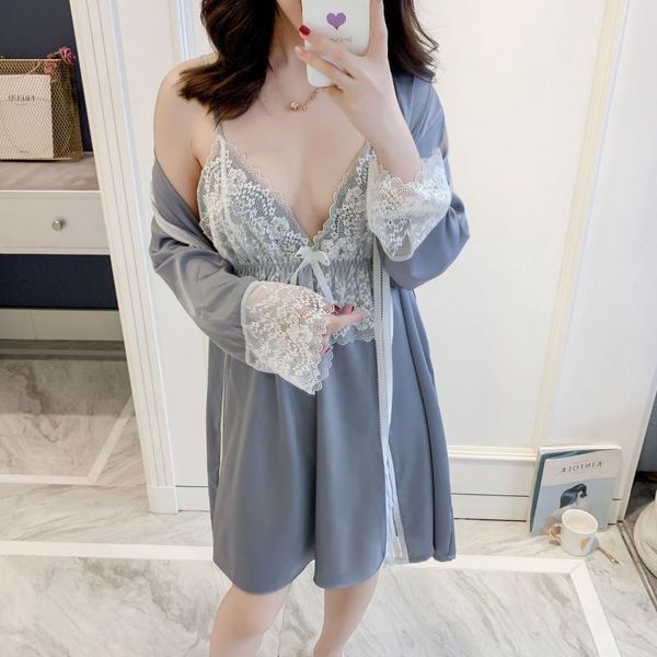 lace wedding robe set summer new nighty&robe set women satin sleep female kimono bath gown casual home wear, Black;red
lace wedding robe set summer new nighty&robe set women satin sleep female kimono bath gown casual home wear, Black;red