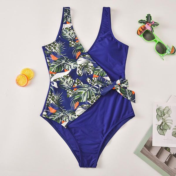 2020 europe and the united states new swimwear blue print one-piece ladies swimwear bikini new designer design backless, White;black