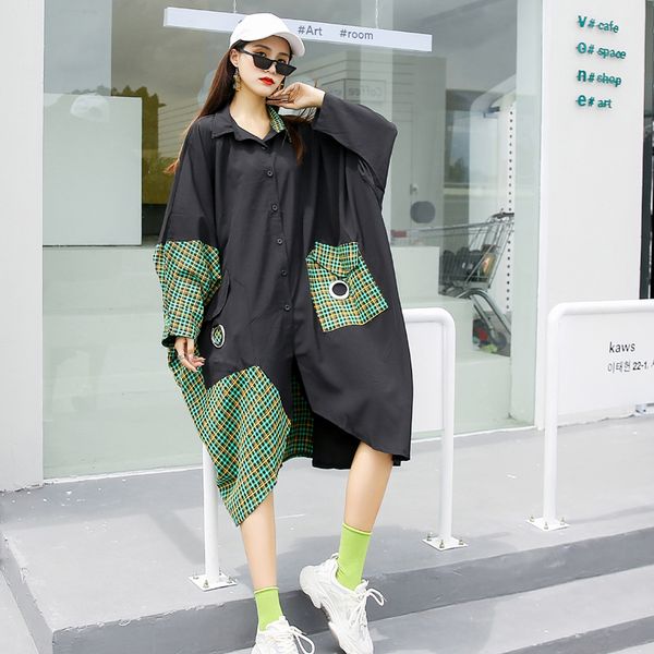 women oversize loose shirt dress contrast color blocked long shirt batwing sleeve irregular dresses, Black;gray
women oversize loose shirt dress contrast color blocked long shirt batwing sleeve irregular dresses, Black;gray