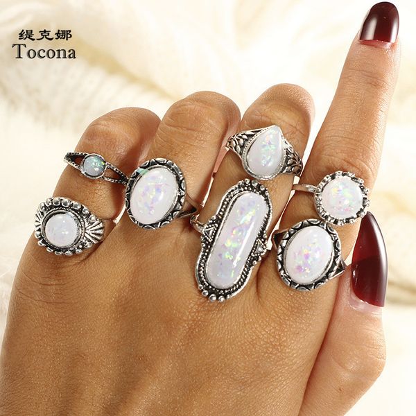 7pcs/set vintage antique silver color opal crystal carved midi rings set for women knuckle finger rings boho jewelry 5887, Golden;silver
7pcs/set vintage antique silver color opal crystal carved midi rings set for women knuckle finger rings boho jewelry 5887, Golden;silver
