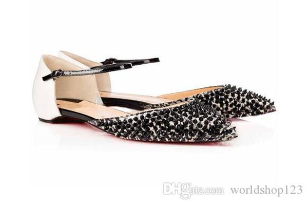 red bottom women wedding party dress pumps strap baila spiked leather suede flat ballerinas spikd fashion shoes pointed toe, Black
red bottom women wedding party dress pumps strap baila spiked leather suede flat ballerinas spikd fashion shoes pointed toe, Black