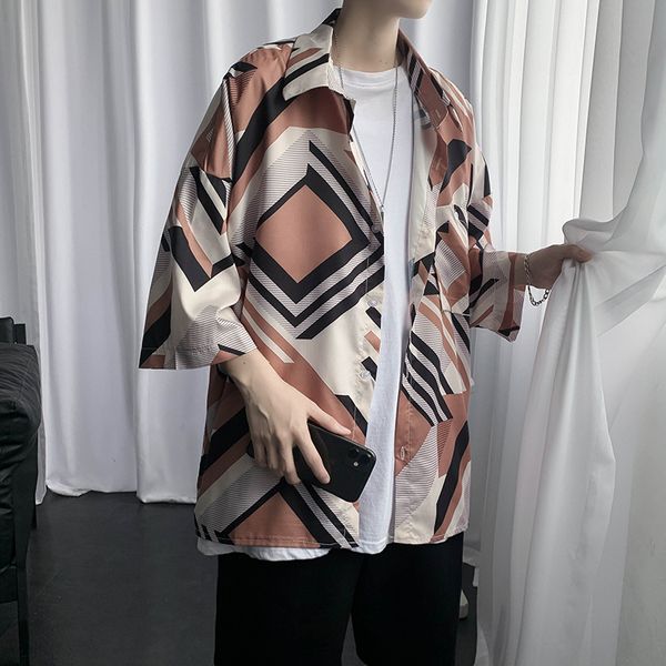 men's t-shirts japanese style short sleeve casual shirt turn down collar loose half geometric button up hip big size t-shirt, White;black
men's t-shirts japanese style short sleeve casual shirt turn down collar loose half geometric button up hip big size t-shirt, White;black