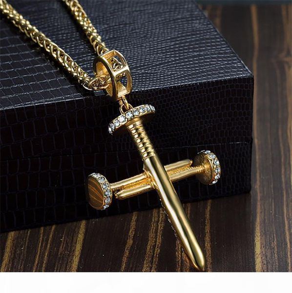 k men 's hip hop necklace nail cross cz crystal gold plated stainless steel pendant box chain 24 " ;fashion necklace, Silver
k men 's hip hop necklace nail cross cz crystal gold plated stainless steel pendant box chain 24 " ;fashion necklace, Silver
