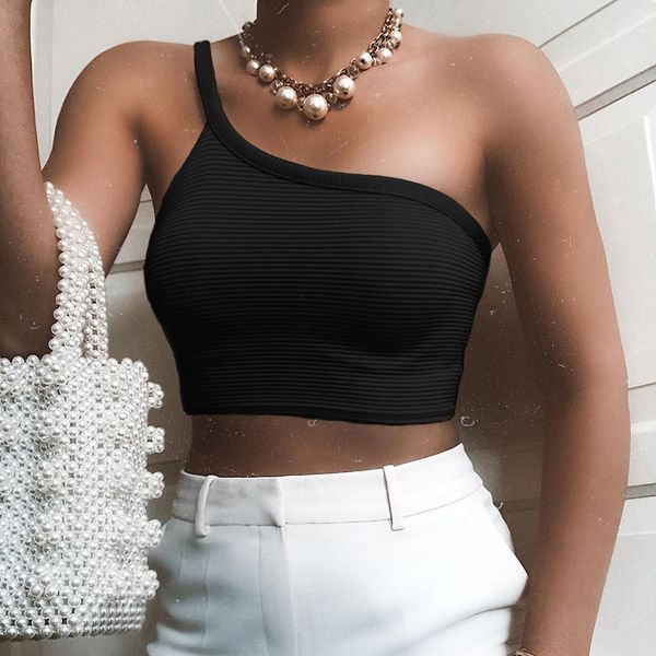 women's tanks & camis one shoulder straps tank off crop short women summer clothes elastic streetwear, White
women's tanks & camis one shoulder straps tank off crop short women summer clothes elastic streetwear, White