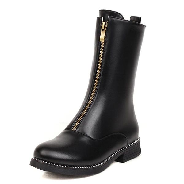 mid-tube metal zipper stitching princess style women's boots white low-heel stretch pumid-calf boots can thicken plush red shoes, Black
mid-tube metal zipper stitching princess style women's boots white low-heel stretch pumid-calf boots can thicken plush red shoes, Black
