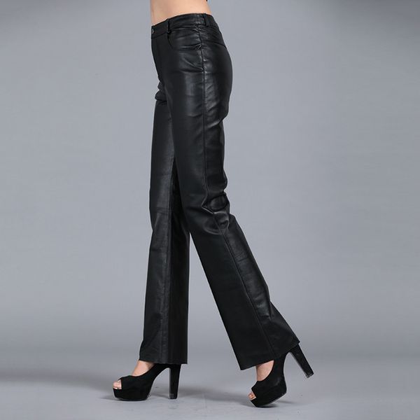 lady 2020 office real flare women full length genuine leather trousers slim plus size wide leg pants female, Black;white
lady 2020 office real flare women full length genuine leather trousers slim plus size wide leg pants female, Black;white