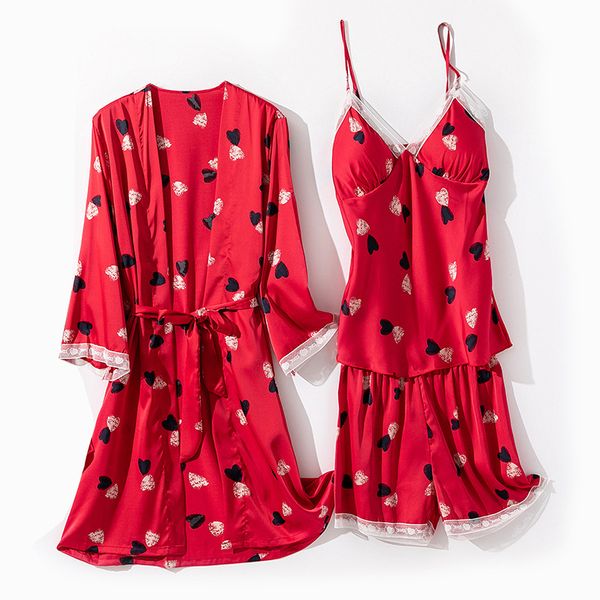 3pcs robe set sleepwear print women summer thin short kimono bath gown nightwear silky satin intimate lingerie home clothes, Black;red
3pcs robe set sleepwear print women summer thin short kimono bath gown nightwear silky satin intimate lingerie home clothes, Black;red