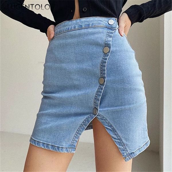 lugentolo women denim skirt asymmetric summer korean new chic high-waist slim split button solid lady mini skirts, Black
lugentolo women denim skirt asymmetric summer korean new chic high-waist slim split button solid lady mini skirts, Black