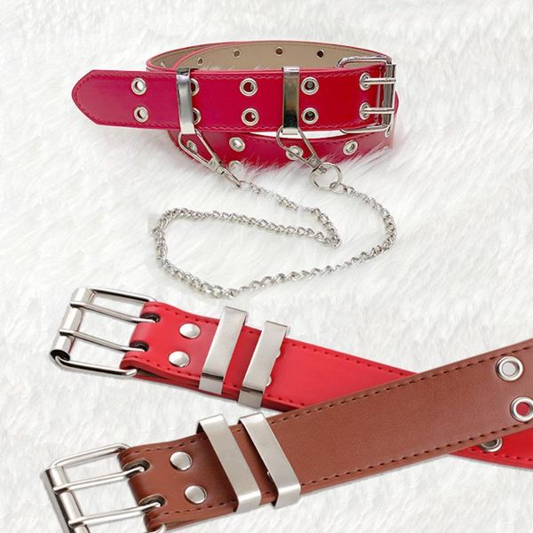 openwork solid color belt punk pu leather belt new hip-hop fashion pin buckle black adjustable waist with chain, Black;brown
openwork solid color belt punk pu leather belt new hip-hop fashion pin buckle black adjustable waist with chain, Black;brown