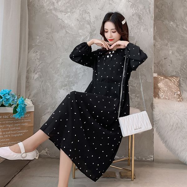 autumn pregnant women chiffon dress long sleeve turn-down collar loose polka dot maternity dress long loose dresses black white
autumn pregnant women chiffon dress long sleeve turn-down collar loose polka dot maternity dress long loose dresses black white