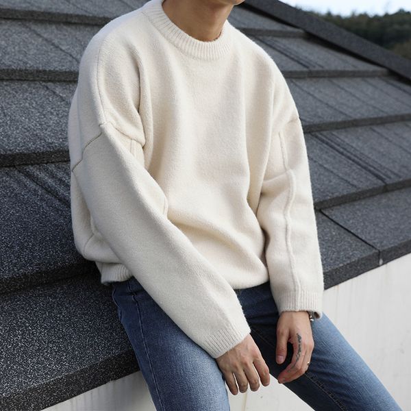 men's sweaters ewq / wear sweater autumn and winter loose all-match korean style vintage oversize kintted round collar pullover, White;black
men's sweaters ewq / wear sweater autumn and winter loose all-match korean style vintage oversize kintted round collar pullover, White;black