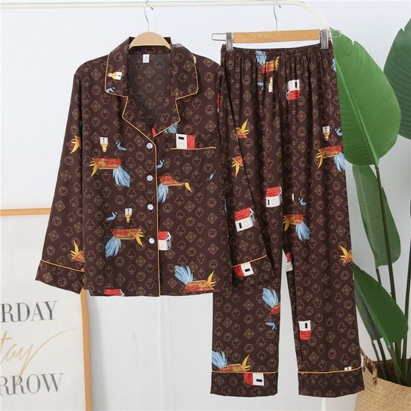 5yjew ice home clothes and trousers silk pajamas women's long-sleeved trousers couple's home clothes cardigan two-piece large size, Black;brown
5yjew ice home clothes and trousers silk pajamas women's long-sleeved trousers couple's home clothes cardigan two-piece large size, Black;brown