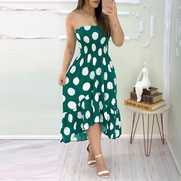 women polkadot print bandeau ruffles shirring dress summer dress maxi elegant dress, Black
women polkadot print bandeau ruffles shirring dress summer dress maxi elegant dress, Black