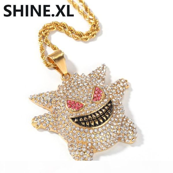 hip hop gold color plated gengar pendant iced out simulated diamond necklace with stainless steel rope chain, Silver
hip hop gold color plated gengar pendant iced out simulated diamond necklace with stainless steel rope chain, Silver