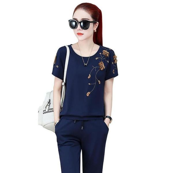 missky summer woman sports suits of short sleeves and pants embroidery decorated loose costume female clothes, Gray
missky summer woman sports suits of short sleeves and pants embroidery decorated loose costume female clothes, Gray