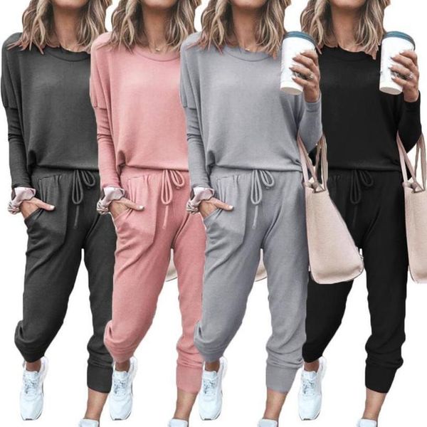women solid color long sleeve o neck blouse drawstring pants sport tracksuit sports shirts autumn winter set tracksuit women, Gray
women solid color long sleeve o neck blouse drawstring pants sport tracksuit sports shirts autumn winter set tracksuit women, Gray