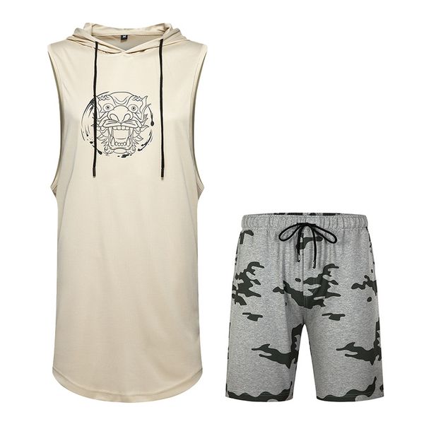 two piece set men summer fitness jogger sleeveless vest set camouflage two-piece hooded plus size sports casual men's clothing, Gray
two piece set men summer fitness jogger sleeveless vest set camouflage two-piece hooded plus size sports casual men's clothing, Gray