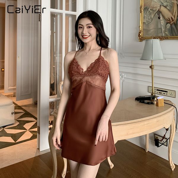women's sleepwear caiyier lace hollow out night dress v-neck spaghetti strap brown lady lingerie sling nightgown 2021 bathrobe, Black;red
women's sleepwear caiyier lace hollow out night dress v-neck spaghetti strap brown lady lingerie sling nightgown 2021 bathrobe, Black;red