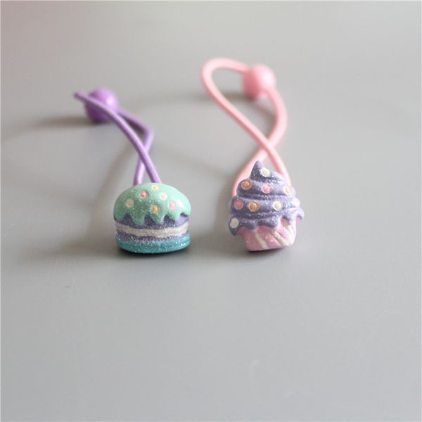 new cute cake ice cream children hair ropes cartoon elastic rubber hair band girls accessories baby headwear kids headdress, Slivery;white