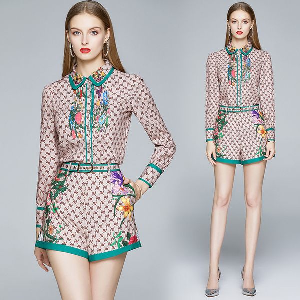 spring summer fall runway 2pcs women ladies sets vintage floral letters print collar long sleeve shirt blouse shorts tracksuits outfits, White
spring summer fall runway 2pcs women ladies sets vintage floral letters print collar long sleeve shirt blouse shorts tracksuits outfits, White