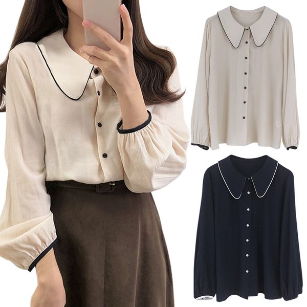 elegant women loose white black blouse lady turn down collar button simple long sleeve shirts female autumn preppy style
elegant women loose white black blouse lady turn down collar button simple long sleeve shirts female autumn preppy style