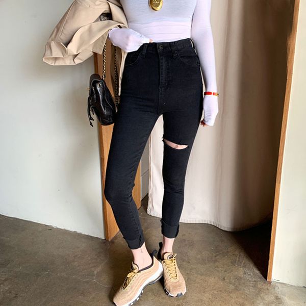 women's ripped jeans tight instagram trend pants show high retro black body good korean-style luxury clothes, Blue
women's ripped jeans tight instagram trend pants show high retro black body good korean-style luxury clothes, Blue