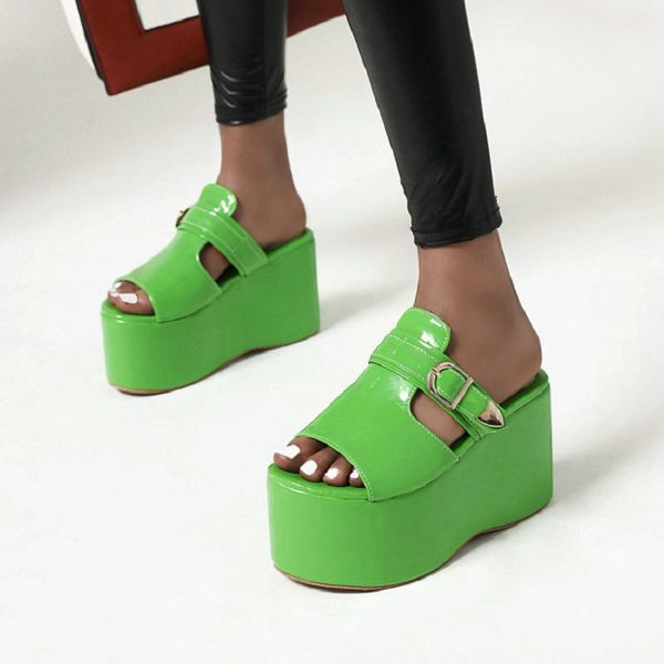sianie tianie 2020 patent pu green blue 9cm platform high heels slippers wedges woman shoes slides plus size 33-48 women mules, Black
sianie tianie 2020 patent pu green blue 9cm platform high heels slippers wedges woman shoes slides plus size 33-48 women mules, Black