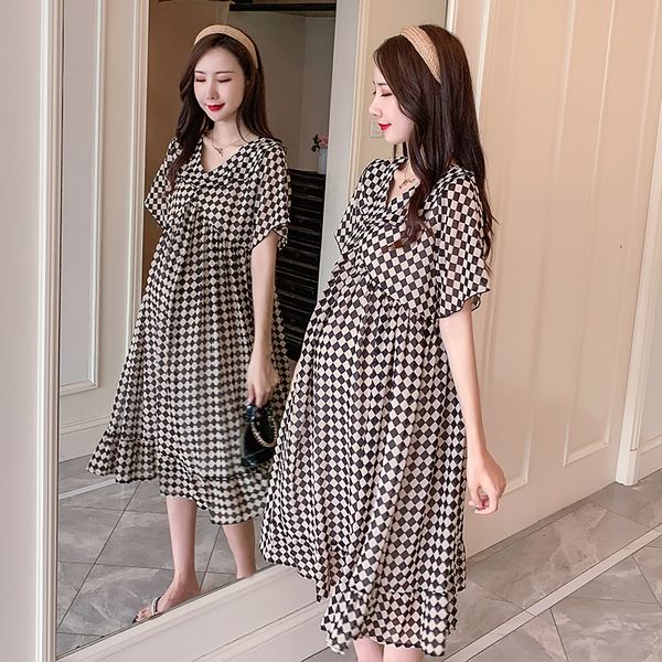 6184# maternity dress summer short sleeve fashionable plaid easy matching loose stylish dress for pregnant women mom, White
6184# maternity dress summer short sleeve fashionable plaid easy matching loose stylish dress for pregnant women mom, White