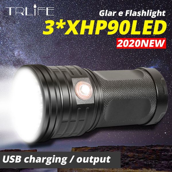Super Bright 3*xhp90 Usb Rechargeable Led Powerful Torch Waterproof Hunting Light With Power Bank Function By 18650