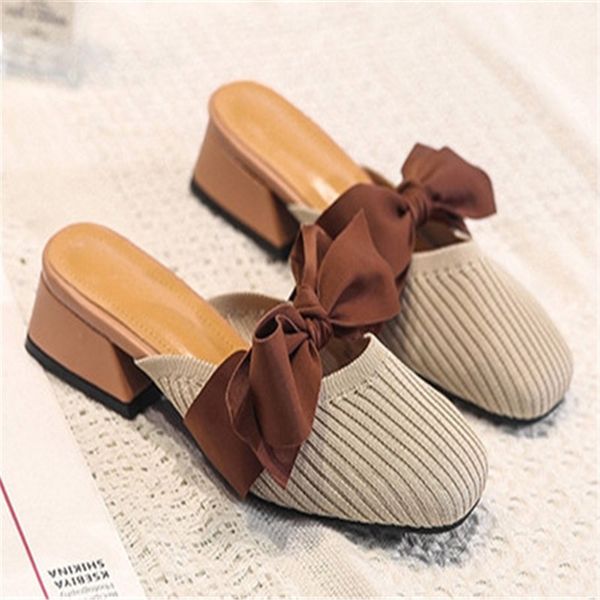 bow tie with half - length slippers for women with thick heels the new fashion bowknot bow-head slippers female flying knit vamp, Black
bow tie with half - length slippers for women with thick heels the new fashion bowknot bow-head slippers female flying knit vamp, Black