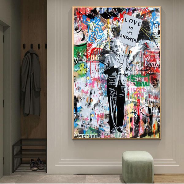 Love Is Answer Graffiti Art Portrait Of Einstein Street Art Pop Wall Art for Living Room Home Decor (No Frame)
Love Is Answer Graffiti Art Portrait Of Einstein Street Art Pop Wall Art for Living Room Home Decor (No Frame)
