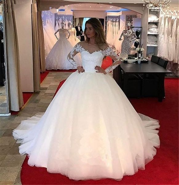 2021 lace appliques ball gown wedding dresses brides gown tulle sheer neck wedding gowns with zipper back, White 
2021 lace appliques ball gown wedding dresses brides gown tulle sheer neck wedding gowns with zipper back, White