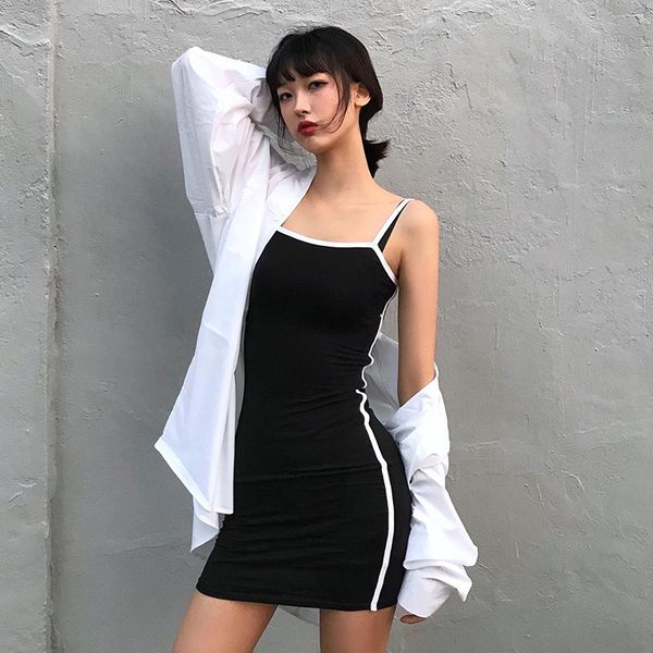color block slip bodycon dress, White;black
color block slip bodycon dress, White;black