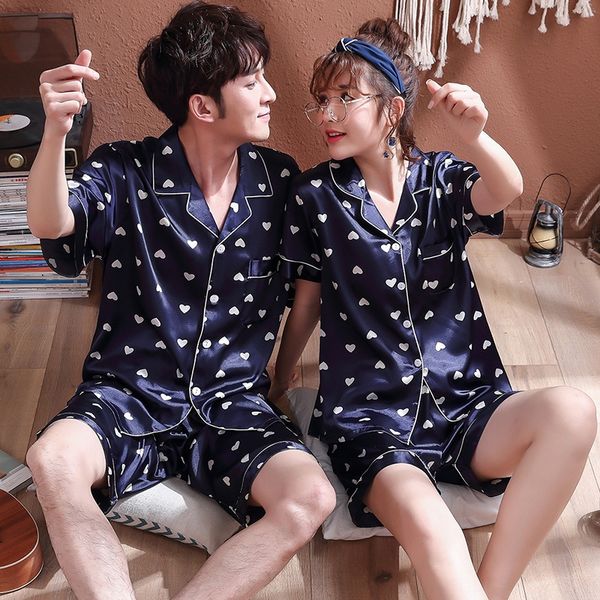 new silk couple men's summer imitation silk simulation pajamas pajamas women's short sleeve suit korean style love home wear, Black;brown
new silk couple men's summer imitation silk simulation pajamas pajamas women's short sleeve suit korean style love home wear, Black;brown