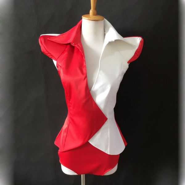 red white stitching shoulder pads beyonce stage costume 2-piece bar and nightclub dj gogo dance wear singer performance outfit, Black;red
red white stitching shoulder pads beyonce stage costume 2-piece bar and nightclub dj gogo dance wear singer performance outfit, Black;red