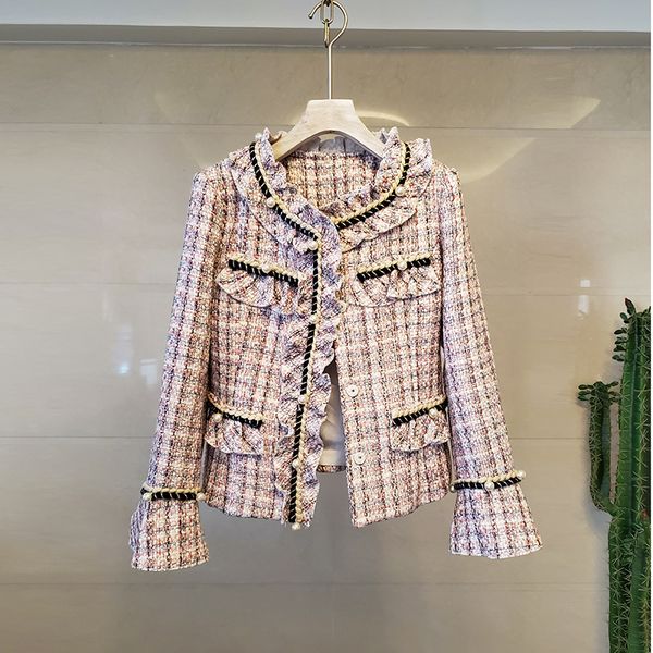 women's jackets ruffles pearl tweed flare sleeve pink cropped jacktes women vintage patchwork covered buttons luxury autumn coat a358, Black;brown
women's jackets ruffles pearl tweed flare sleeve pink cropped jacktes women vintage patchwork covered buttons luxury autumn coat a358, Black;brown